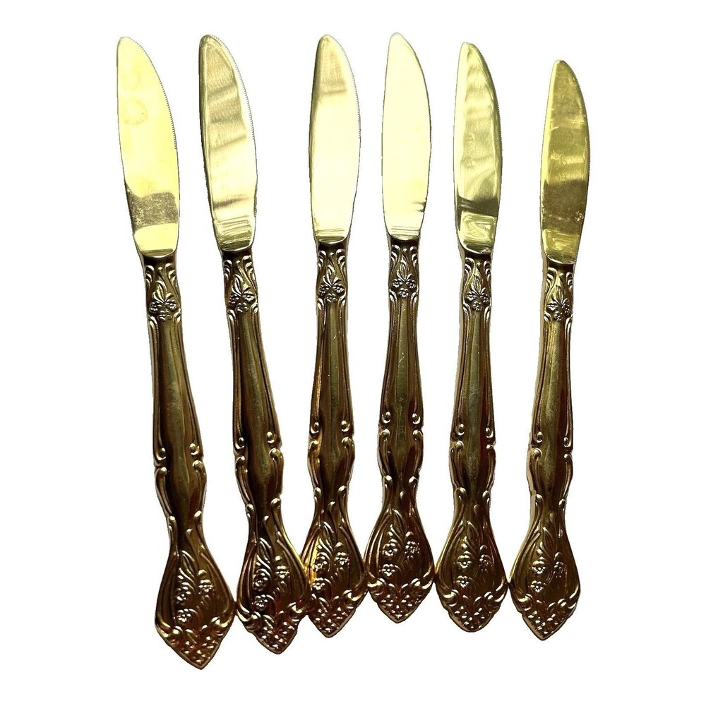 Continental Butter Knives Flatware Gold Finish Set of 6 Vintage